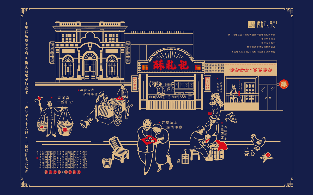 中式糕点品牌商业插画设计酥礼记