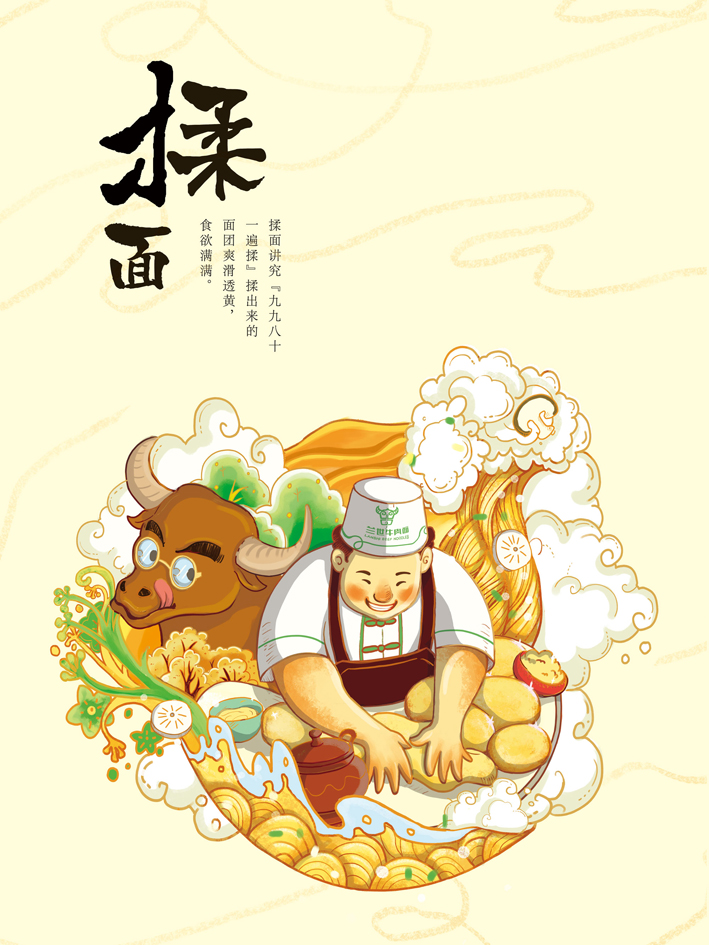 兰世牛肉拉面品牌插画