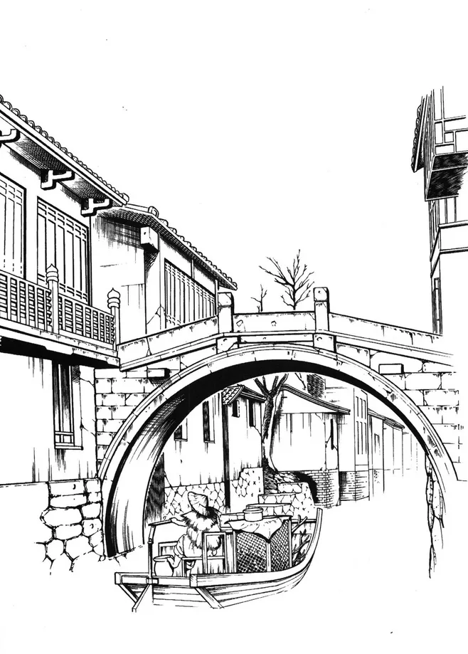 古建筑手绘插画包装插画