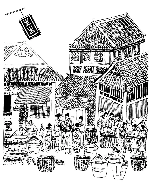 古建筑手绘插画包装插画