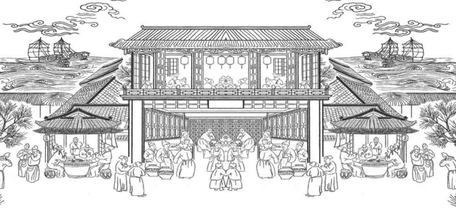 古建筑手绘插画包装插画